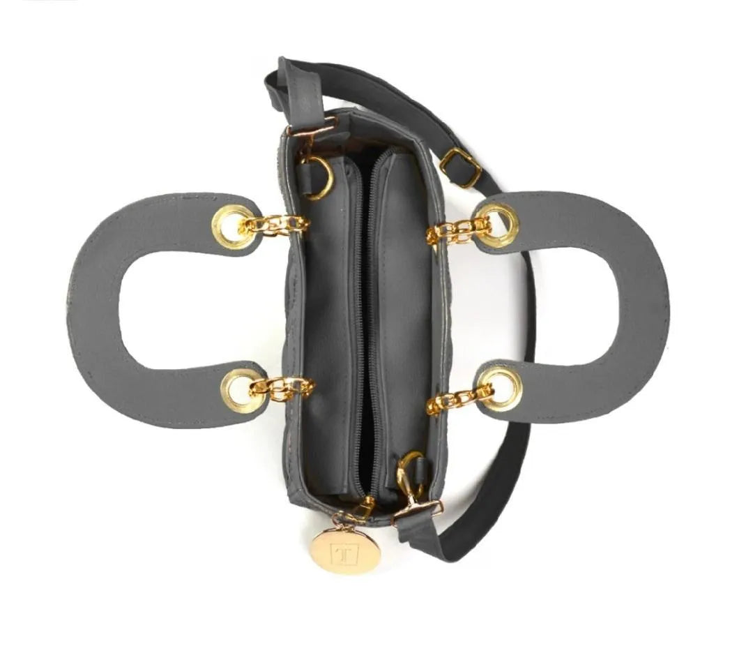 Multipurpose Grey Embroidered Rexine Crossbody Bag for Girls - Chic Shoulder Bag