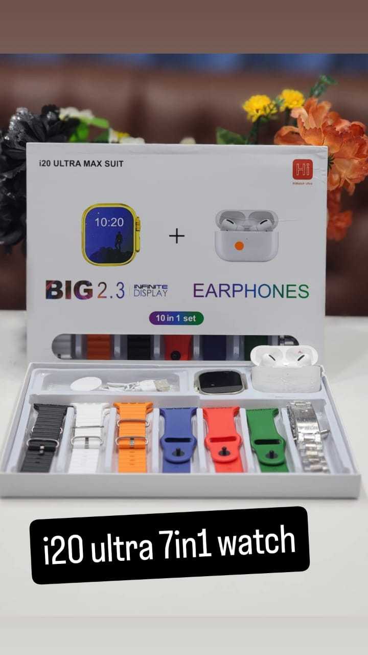 i20 Ultra Max Smartwatch with Air Pods & 7 Premium Straps – Complete Gift Bundle